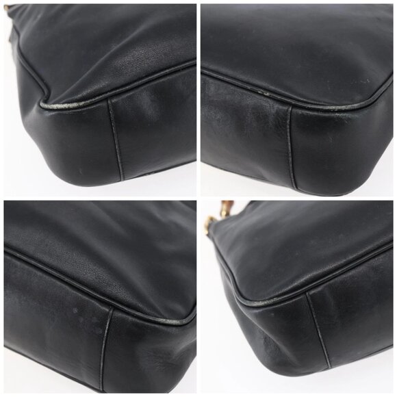 GUCCI Bamboo Shoulder Bag Leather 2way Black Gold Auth - Picture 16 of 16